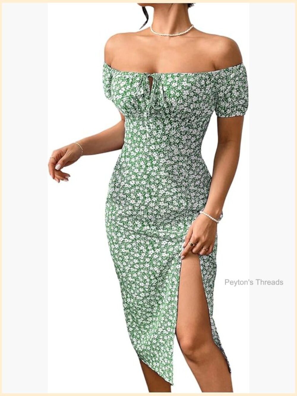 Off Shoulder Floral Midi Dress Short Sleeve Boho
